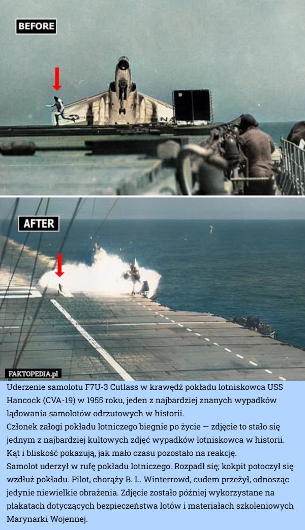 
    Uderzenie samolotu F7U-3 Cutlass w krawędź pokładu lotniskowca USS Hancock
