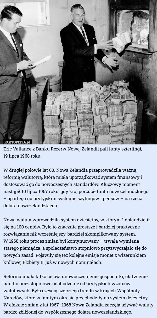 
    Eric Vallance z Banku Rezerw Nowej Zelandii pali funty szterlingi, 19 lipca...