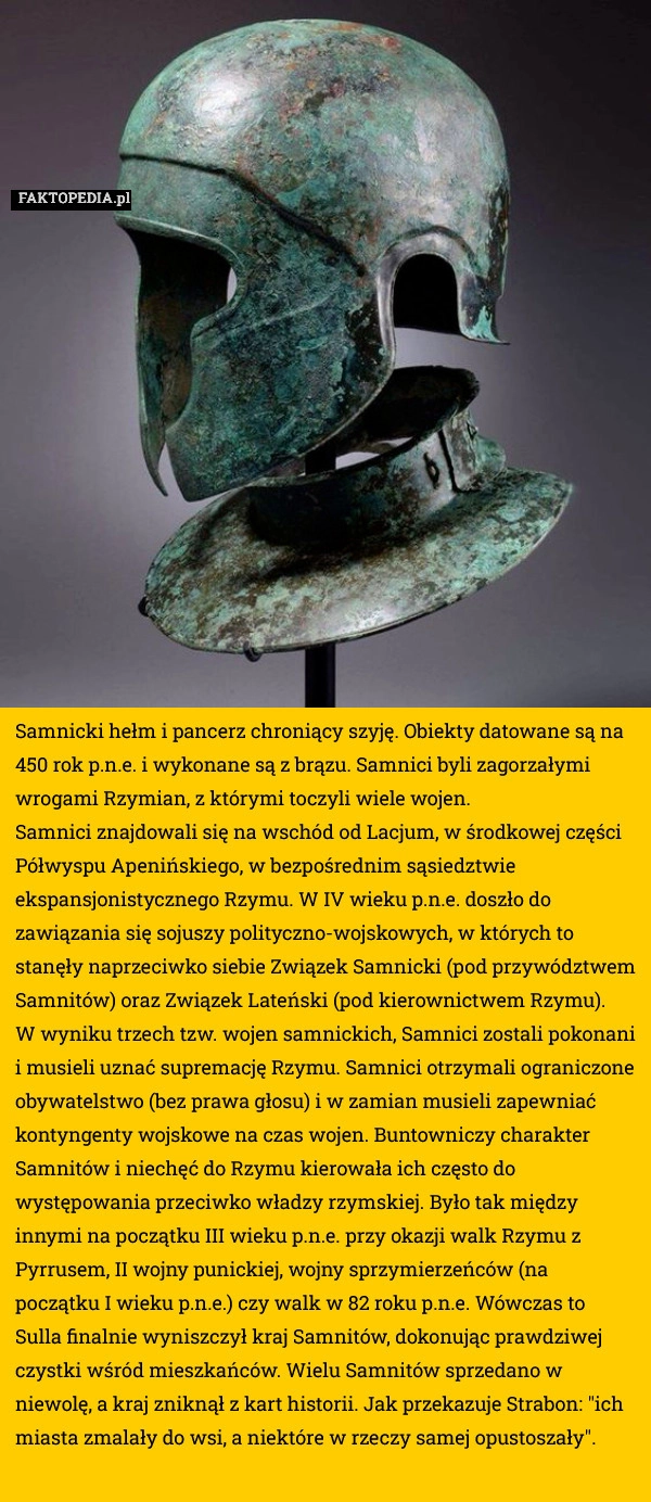 
    Samnicki hełm i pancerz chroniący szyję. Obiekty datowane