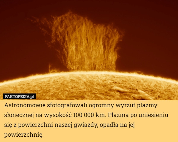 
    Astronomowie sfotografowali ogromny wyrzut plazmy słonecznej na wysokość