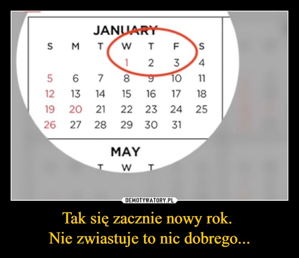 
    Tak się zacznie nowy rok. 
Nie zwiastuje to nic dobrego...