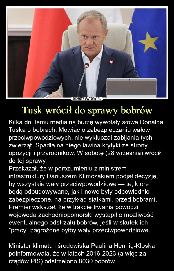 
    Tusk wrócił do sprawy bobrów