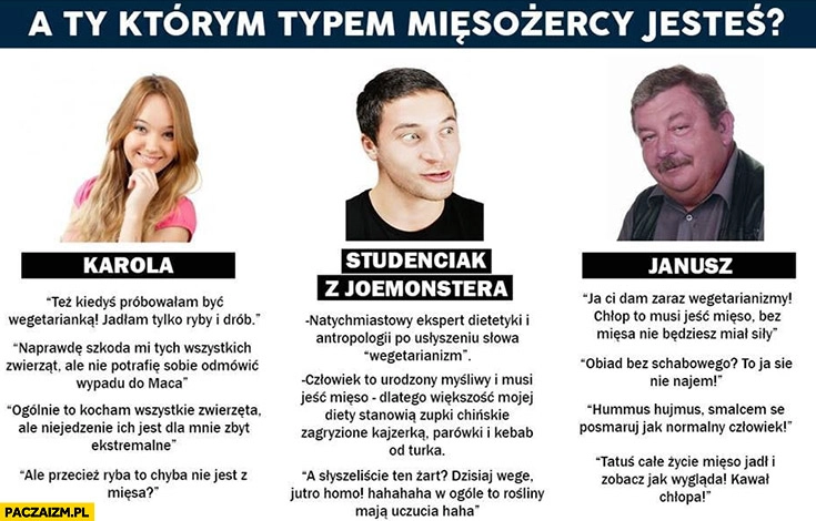 
    Którym typem mięsożercy jesteś laska studenciak z joemonstera Janusz