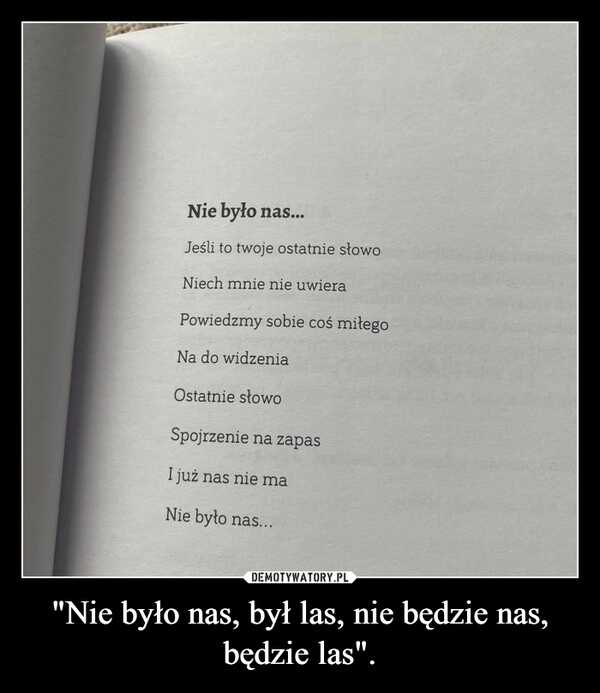 
    "Nie było nas, był las, nie będzie nas, będzie las".
