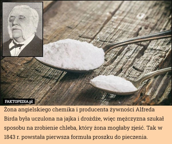 
    Żona angielskiego chemika i producenta żywności Alfreda Birda była uczulona