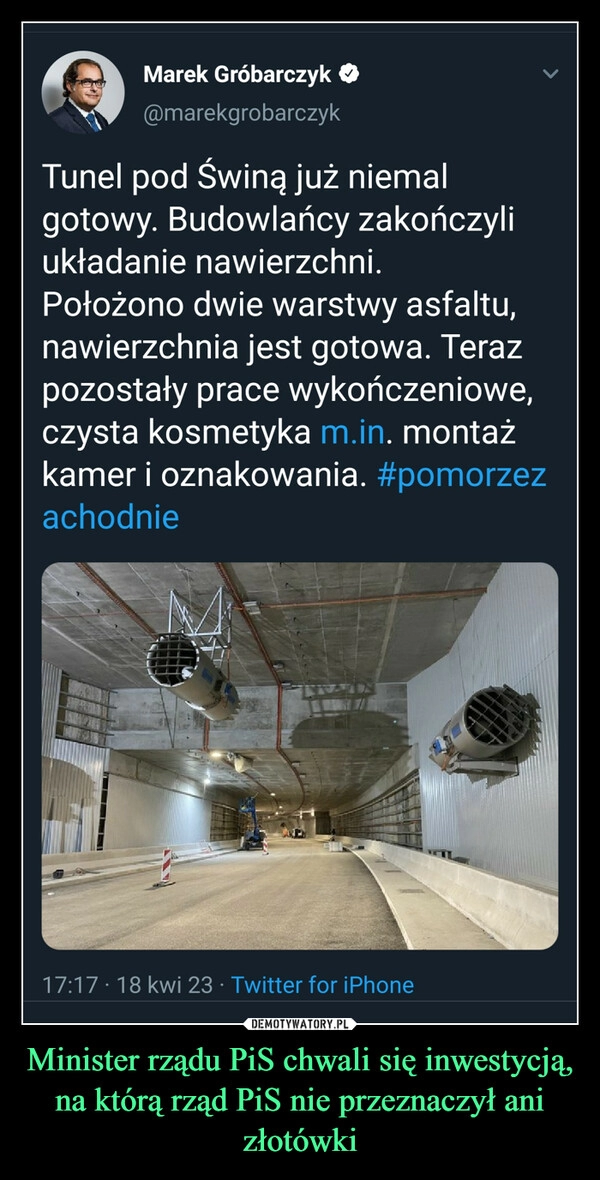 
    Minister rządu PiS chwali się inwestycją, na którą rząd PiS nie przeznaczył ani złotówki