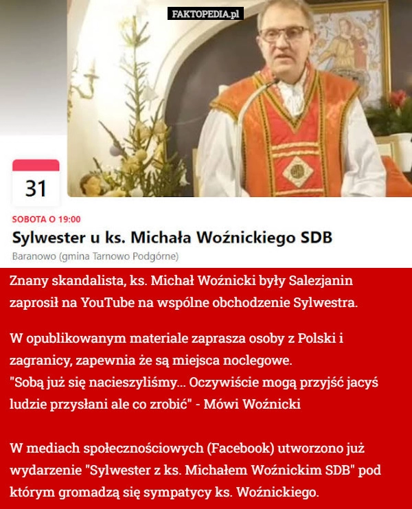 
    
			Znany skandalista, ks. Michał Woźnicki były Salezjanin zaprosił na YouTube					