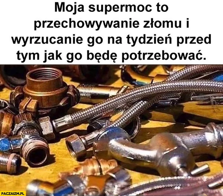 
    Moja supermoc to przechowywanie złomu i wyrzucanie go na tydzień przed tym jak go będę potrzebować