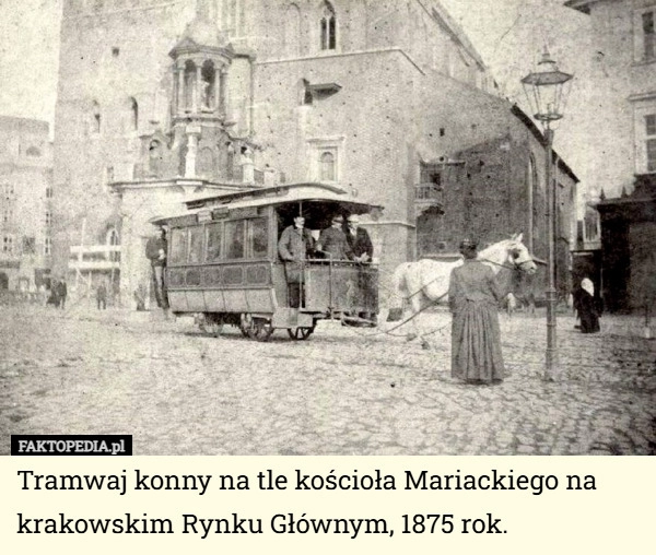 
    Tramwaj konny na tle kościoła Mariackiego na krakowskim Rynku Głównym, 1875