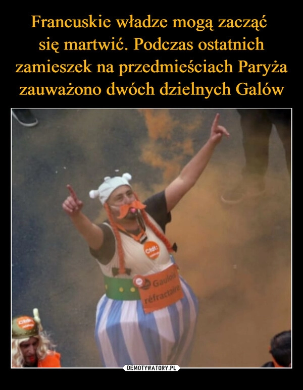 
    Francuskie władze mogą zacząć 
się martwić. Podczas ostatnich zamieszek na przedmieściach Paryża zauważono dwóch dzielnych Galów