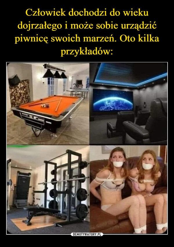 
    Człowiek dochodzi do wieku dojrzałego i może sobie urządzić piwnicę swoich marzeń. Oto kilka przykładów: