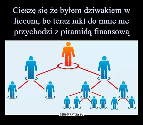 
    Cieszę się że byłem dziwakiem w liceum, bo teraz nikt do mnie nie przychodzi z piramidą finansową