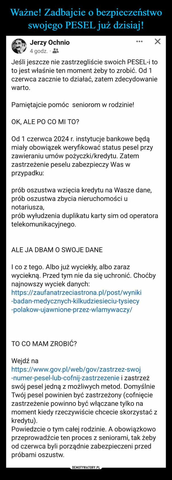 
    Ważne! Zadbajcie o bezpieczeństwo swojego PESEL już dzisiaj!