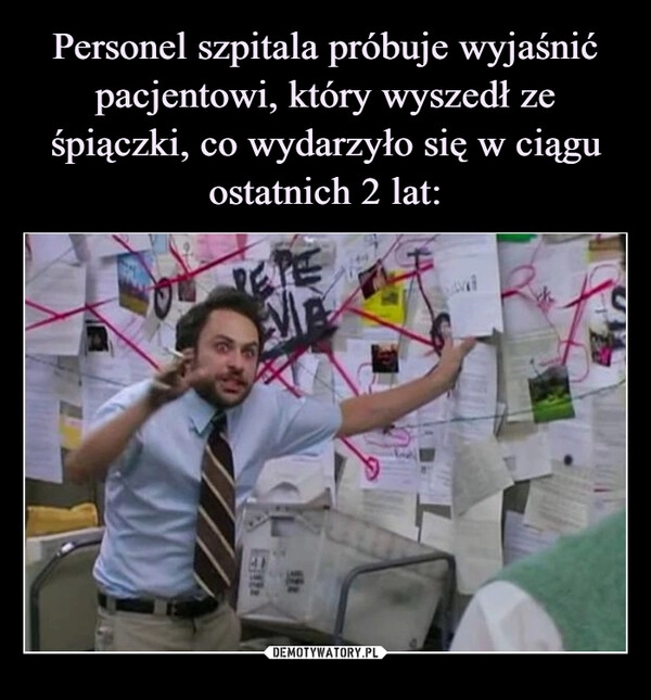 
    Personel szpitala próbuje wyjaśnić pacjentowi, który wyszedł ze śpiączki, co wydarzyło się w ciągu ostatnich 2 lat: