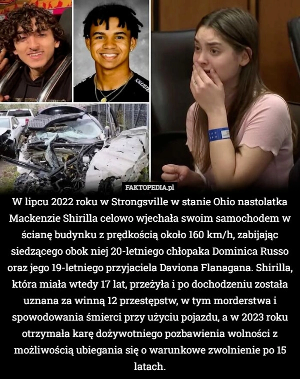 
    W lipcu 2022 roku w Strongsville w stanie Ohio nastolatka Mackenzie Shirilla