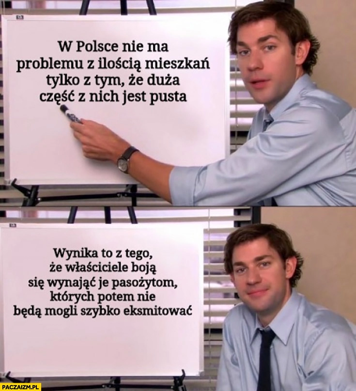 
    W Polsce nie ma problemu z ilością mieszkań tylko z tym, że duża cześć z nich jest pusta bo właściciele boja się wynająć je pasożytom których nie będą mogli szybko eksmitować