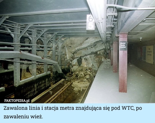 
    Zawalona linia i stacja metra znajdująca się pod WTC, po zawaleniu wież.