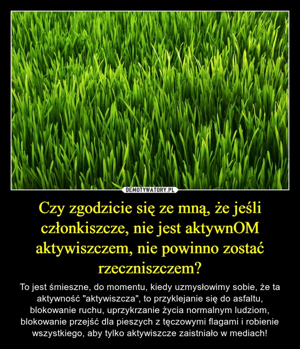 
    Czy zgodzicie się ze mną, że jeśli członkiszcze, nie jest aktywnOM aktywiszczem, nie powinno zostać rzeczniszczem?