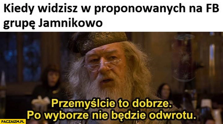 
    Kiedy widzisz w proponowanych na facebooku fb grupę jamnikowo przemyslcie to dobrze po wyborze nie bedzie odwrotu harry potter dumbledore