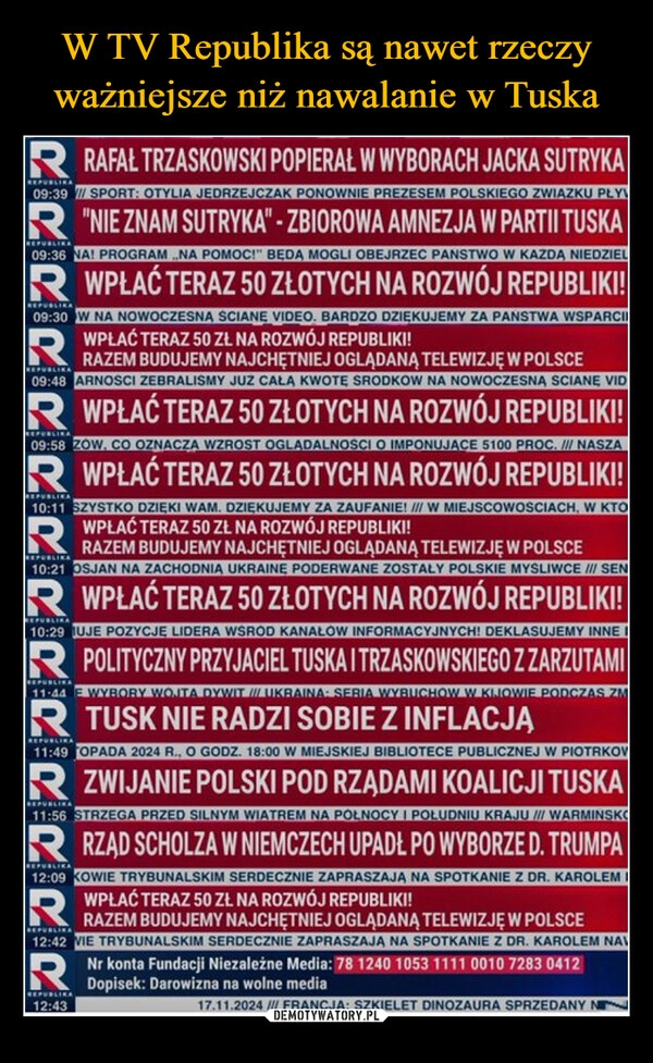 
    W TV Republika są nawet rzeczy ważniejsze niż nawalanie w Tuska