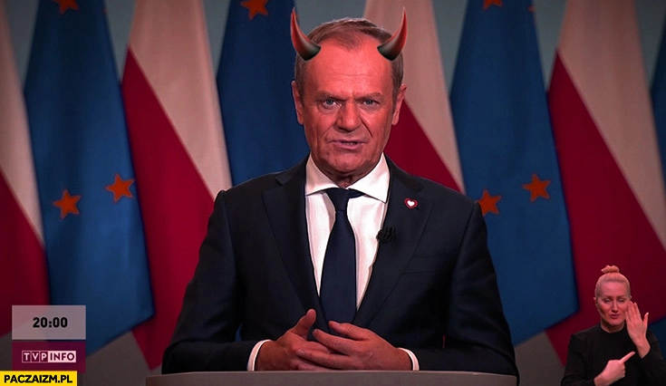 
    Donald Tusk diabeł szatan rogi orędzie przeróbka