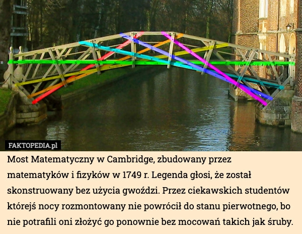 
    Most Matematyczny w Cambridge, zbudowany przez matematyków i fizyków w 1749