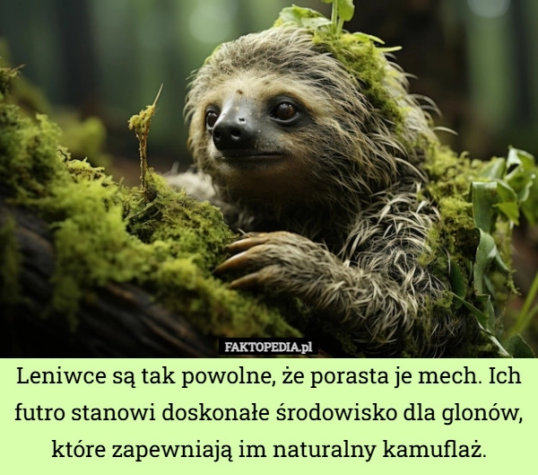 
    Leniwce są tak powolne, że porasta je mech. Ich futro stanowi doskonałe