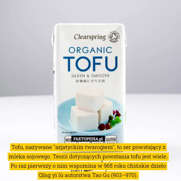 
    Tofu, nazywane "azjatyckim twarogiem", to ser powstający z mleka