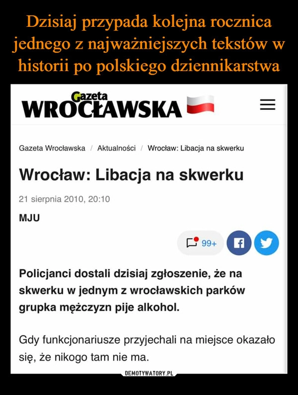 
    Dzisiaj przypada kolejna rocznica jednego z najważniejszych tekstów w historii po polskiego dziennikarstwa