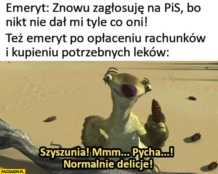 
    Emeryt znowu zagłosuję na PiS bo nikt nie dal tyle co oni ten sam emeryt po opłaceniu rachunków kupieniu leków pycha normalnie delicje