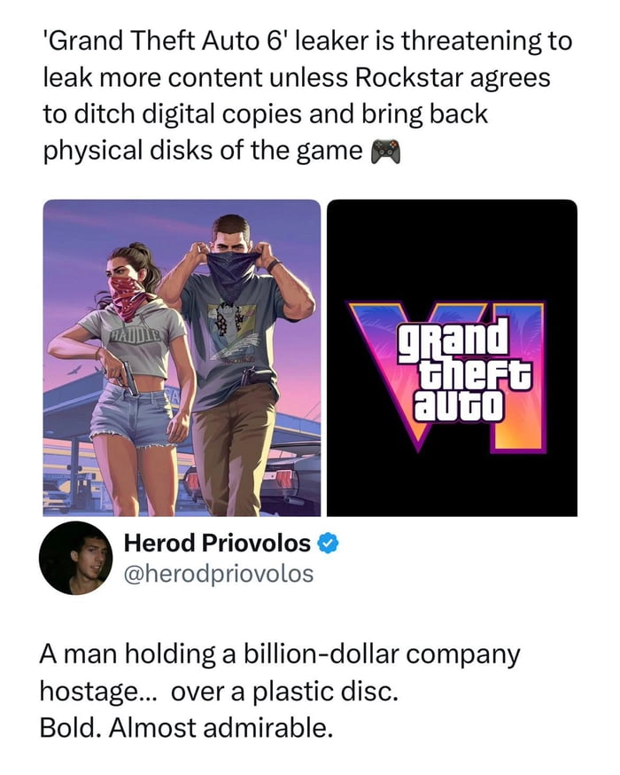 
    GTA 6 Leaker Is Threatening More Leaks Unless Rockstar Brings Back Physical Copies