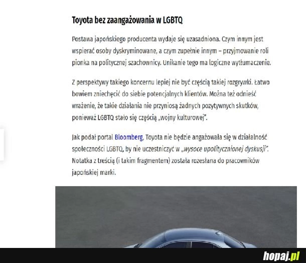 
     Toyota już zrozumiała czym naprawdę jest szum wokół LGBT-ujwie co tam jeszcze 