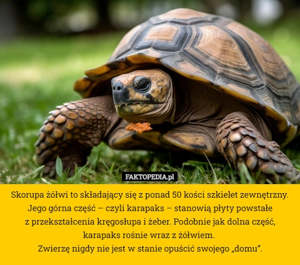 
     Skorupa żółwi to składający się z ponad 50 kości szkielet zewnętrzny. Jego