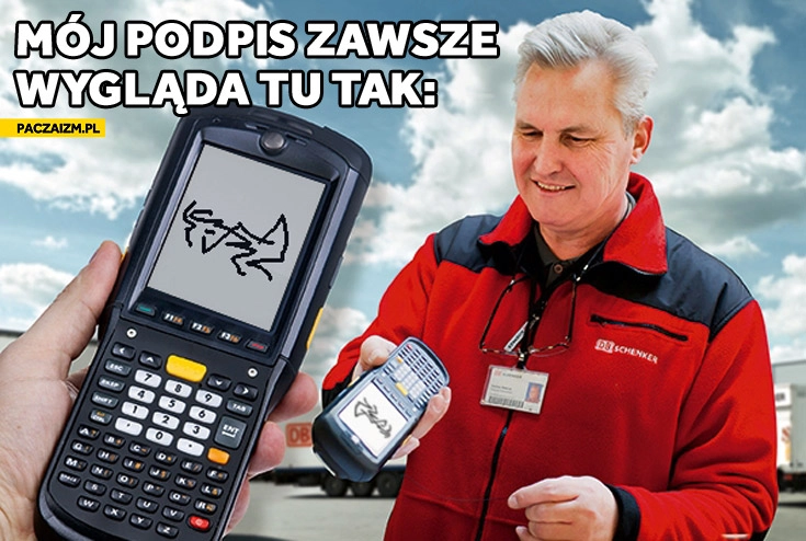 
    Podpis u kuriera za każdym razem bazgroły