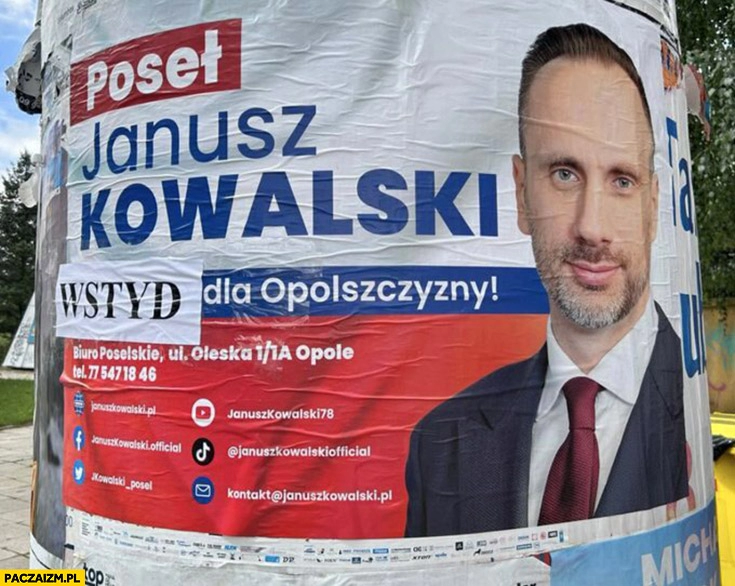 
    Janusz Kowalski wstyd dla Opolszczyzny reklama plakat wyborczy