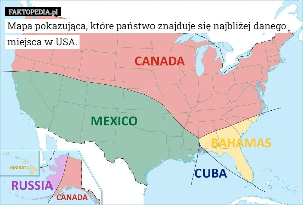 
    Mapa pokazująca, które państwo znajduje się najbliżej danego miejsca w USA.