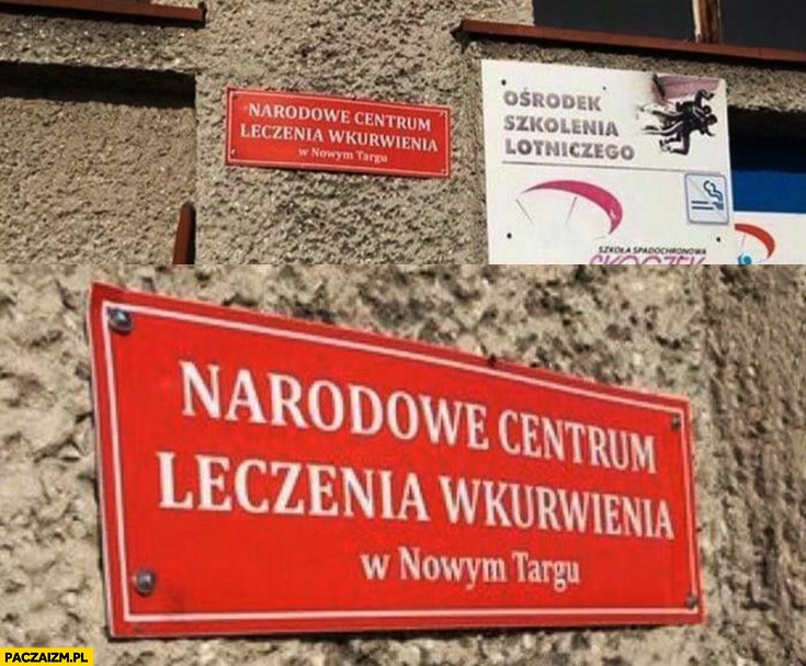 Narodowe centrum leczenia wkurwienia w Nowym Targu tabliczka napis