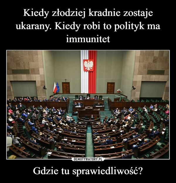 
    Kiedy złodziej kradnie zostaje ukarany. Kiedy robi to polityk ma immunitet Gdzie tu sprawiedliwość?