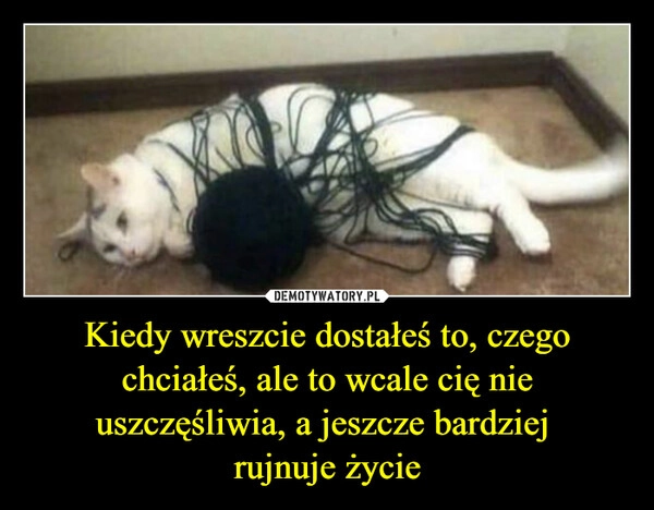 
    Kiedy wreszcie dostałeś to, czego chciałeś, ale to wcale cię nie uszczęśliwia, a jeszcze bardziej 
rujnuje życie