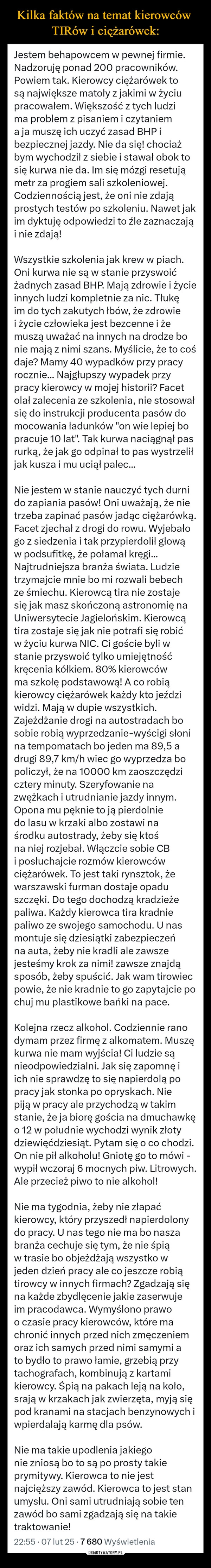 
    Kilka faktów na temat kierowców 
TIRów i ciężarówek: