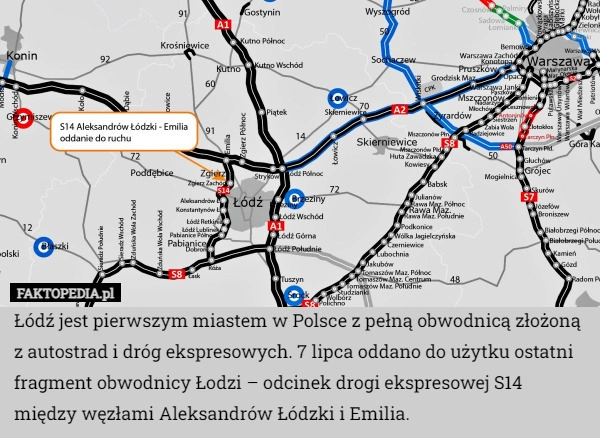 
    Łódź jest pierwszym miastem w Polsce z pełną obwodnicą złożoną z autostrad