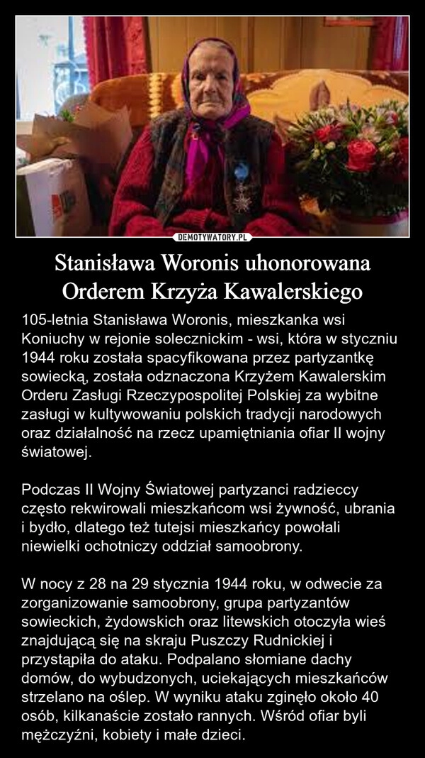 
    Stanisława Woronis uhonorowana Orderem Krzyża Kawalerskiego