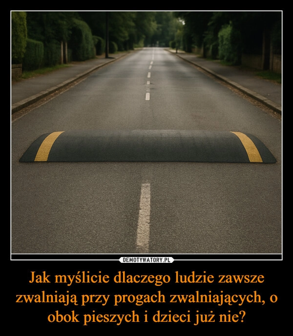 
    Jak myślicie dlaczego ludzie zawsze zwalniają przy progach zwalniających, o obok pieszych i dzieci już nie?