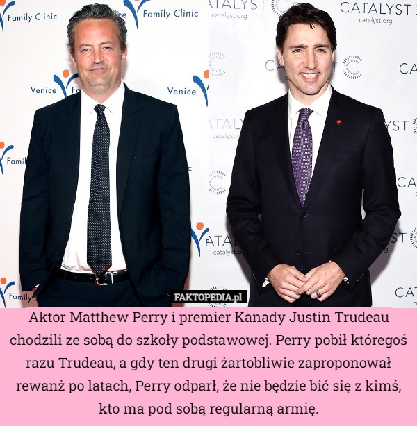 
    Aktor Matthew Perry i premier Kanady Justin Trudeau chodzili ze sobą do