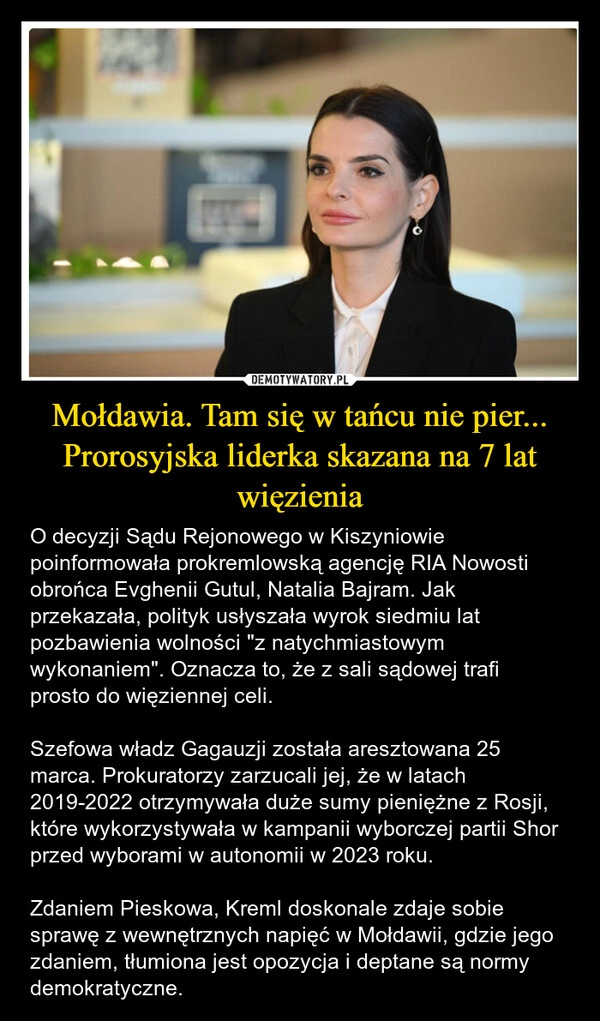 
    Mołdawia. Tam się w tańcu nie pier...
Prorosyjska liderka skazana na 7 lat więzienia
