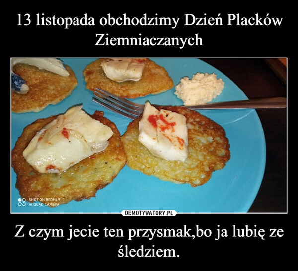 
    13 listopada obchodzimy Dzień Placków Ziemniaczanych Z czym jecie ten przysmak,bo ja lubię ze śledziem.