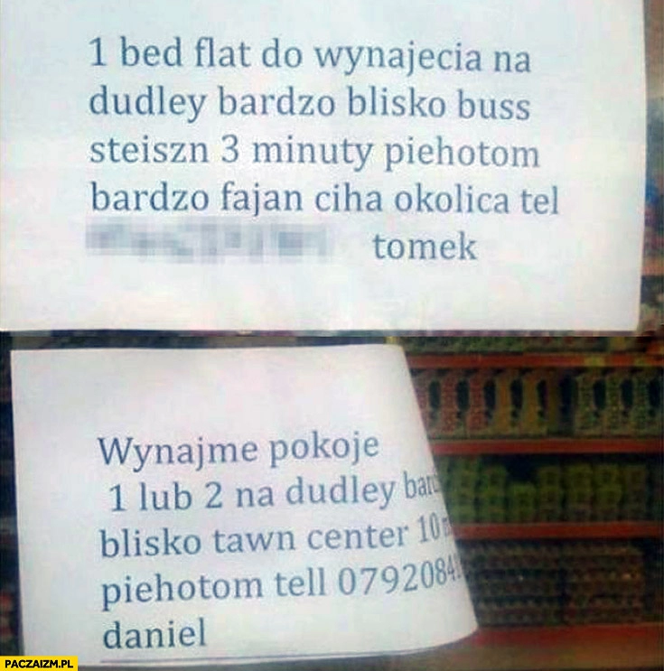 
    Ogłoszenia w Anglii ponglish fail steiszn piehotom