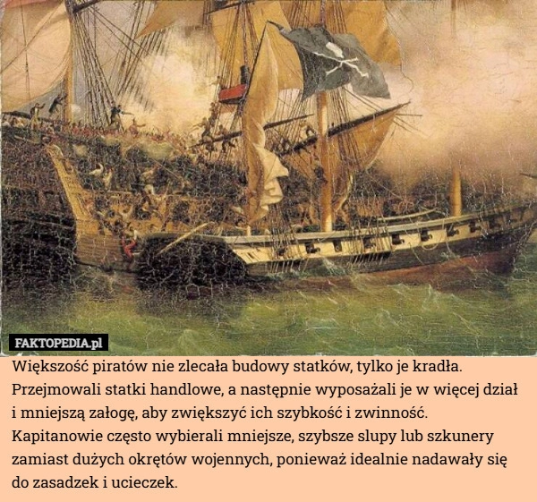 
    Większość piratów nie zlecała budowy statków, tylko je kradła. Przejmowali