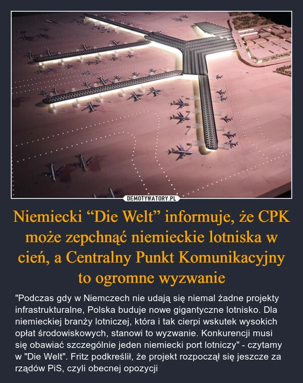 
    Niemiecki “Die Welt” informuje, że CPK może zepchnąć niemieckie lotniska w cień, a Centralny Punkt Komunikacyjny to ogromne wyzwanie