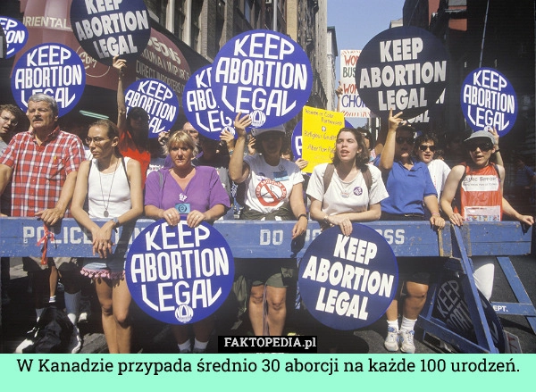 W Kanadzie przypada średnio 30 aborcji na każde 100 urodzeń.